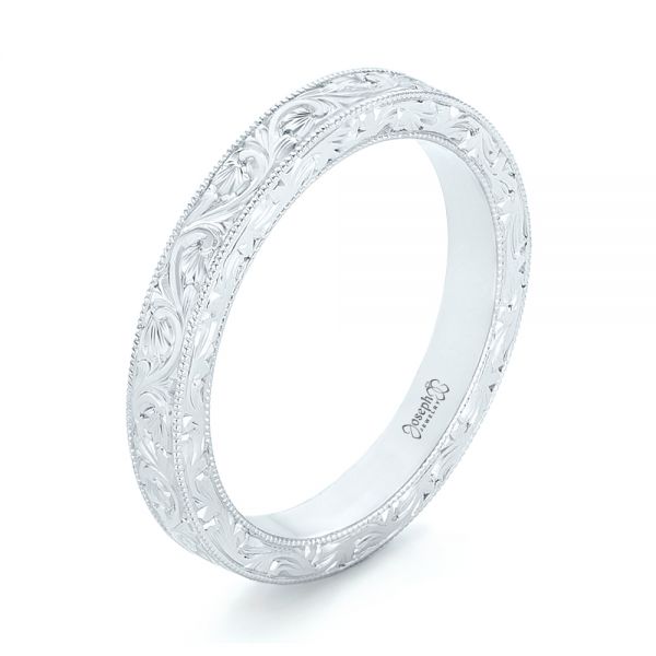  Platinum Custom Hand Engraved Wedding Band - Three-Quarter View -  102850