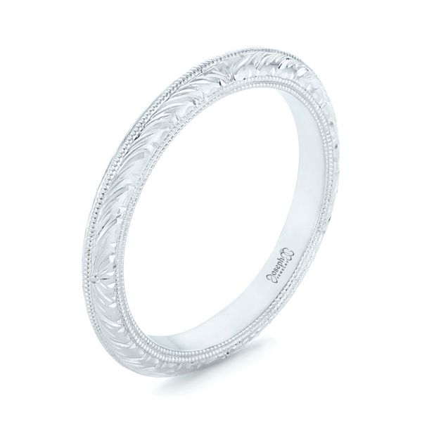  Platinum Custom Hand Engraved Wedding Band - Three-Quarter View -  102853