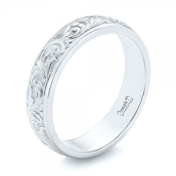  Platinum Platinum Custom Hand Engraved Wedding Band - Three-Quarter View -  103011
