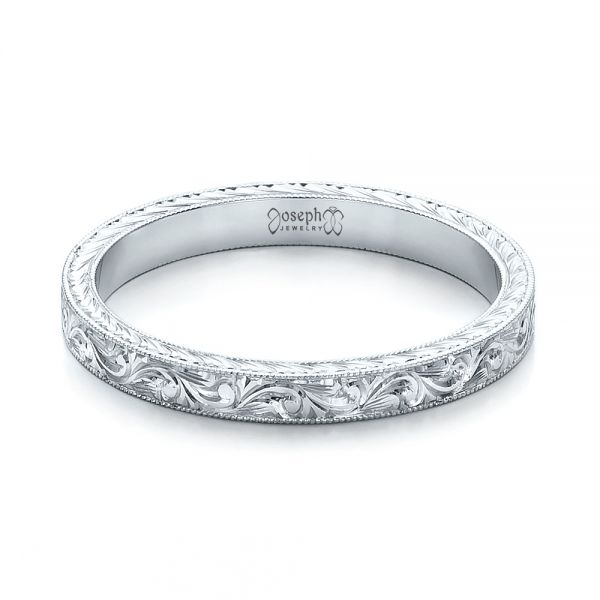  Platinum Platinum Custom Hand Engraved Wedding Band - Flat View -  100814