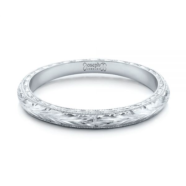  Platinum Custom Hand Engraved Wedding Band - Flat View -  102041