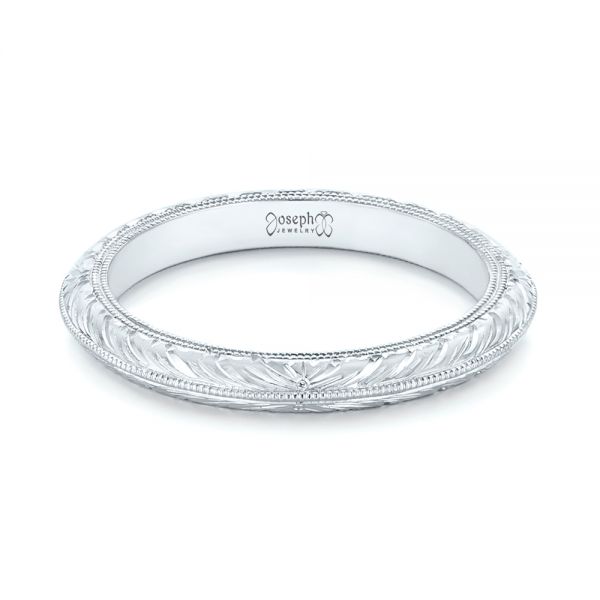  Platinum Custom Hand Engraved Wedding Band - Flat View -  102853