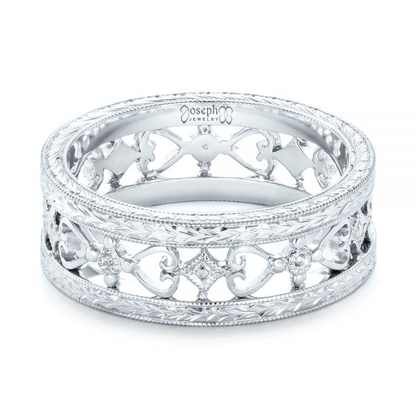Platinum Custom Hand Engraved Wedding Band - Flat View - 102928