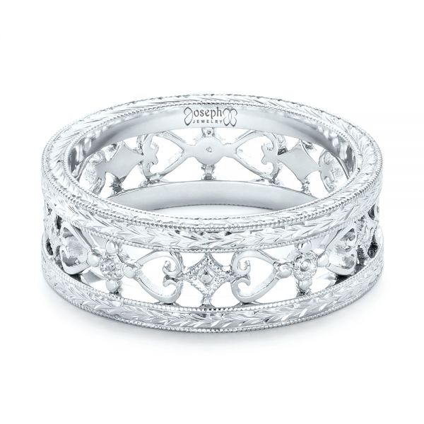  Platinum Custom Hand Engraved Wedding Band - Flat View -  102928