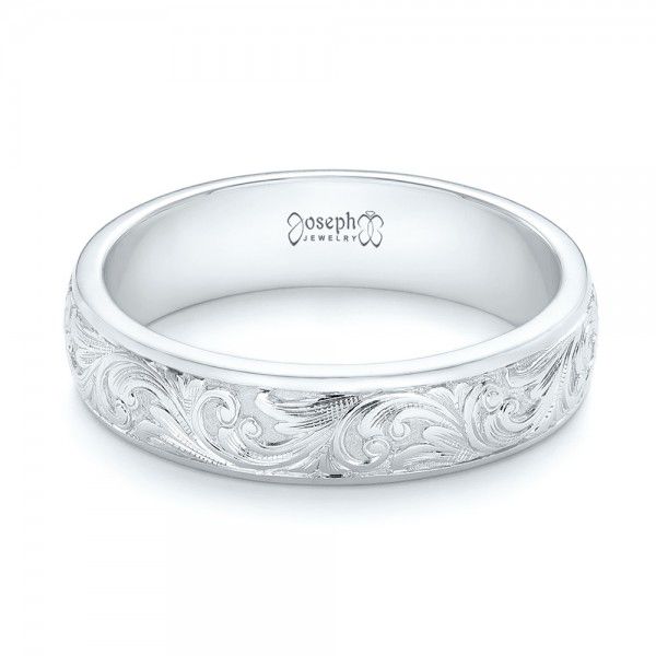  Platinum Platinum Custom Hand Engraved Wedding Band - Flat View -  103011