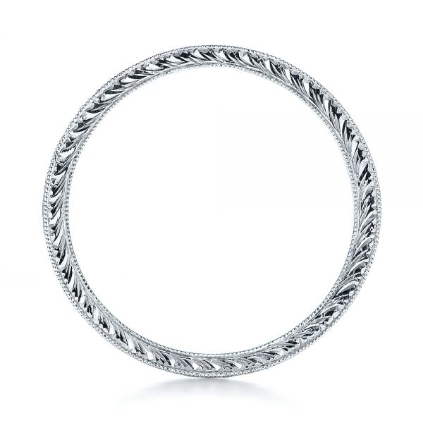 14k White Gold Custom Hand Engraved Wedding Band - Front View -  100814