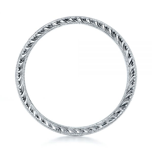 14k White Gold Custom Hand Engraved Wedding Band - Front View - 100814