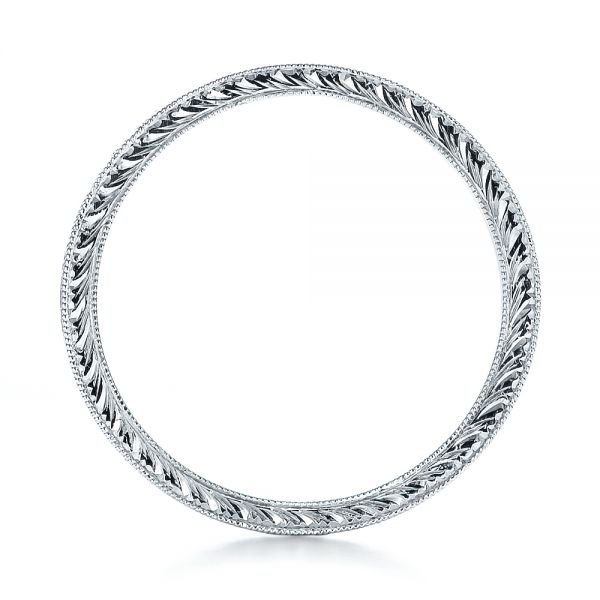 18k White Gold 18k White Gold Custom Hand Engraved Wedding Band - Front View -  100814