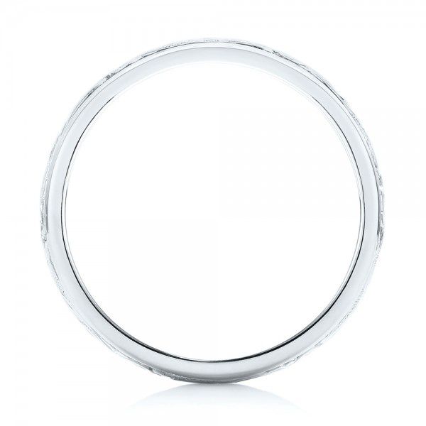 14k White Gold Custom Hand Engraved Wedding Band - Front View - 103011