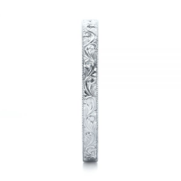 14k White Gold Custom Hand Engraved Wedding Band - Side View - 100814