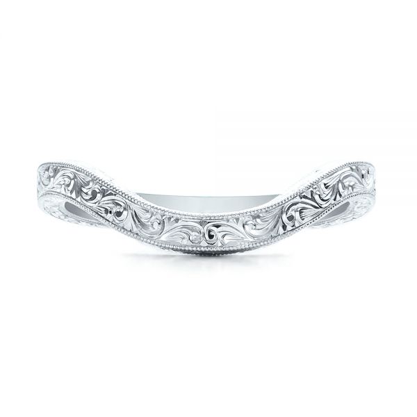 14k White Gold Custom Hand Engraved Wedding Band - Top View -  101225