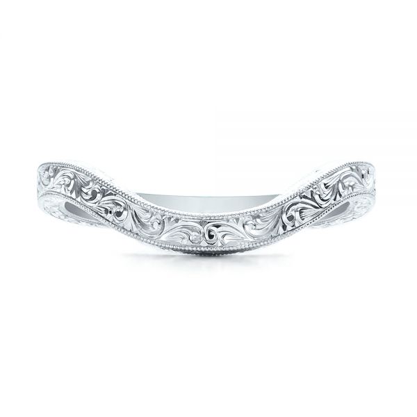 18k White Gold 18k White Gold Custom Hand Engraved Wedding Band - Top View -  101225