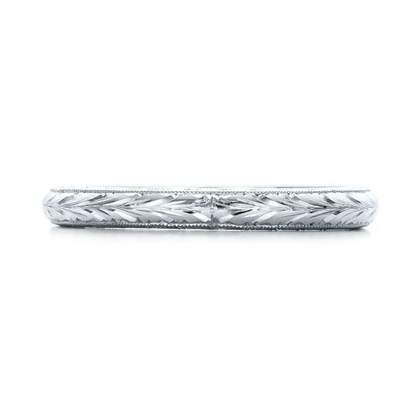 18k White Gold 18k White Gold Custom Hand Engraved Wedding Band - Top View -  102041