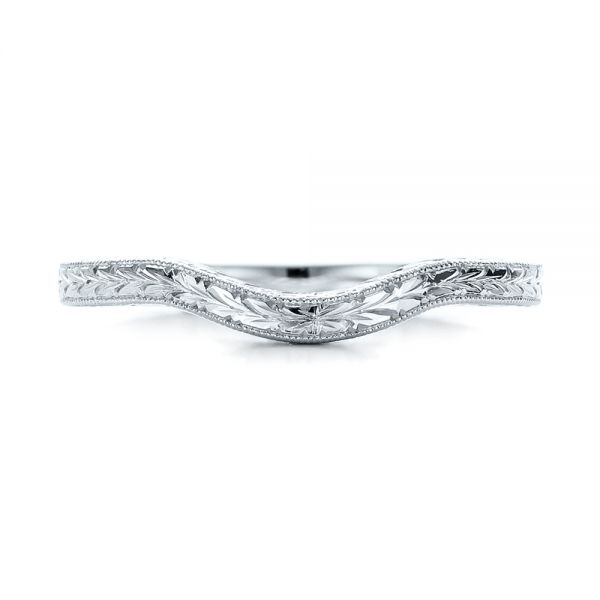 14k White Gold Custom Hand Engraved Wedding Band - Top View -  102047