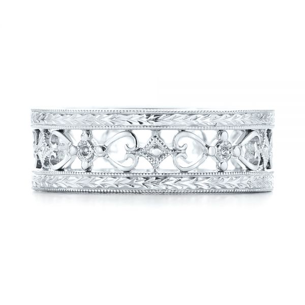 Platinum Custom Hand Engraved Wedding Band - Top View - 102928