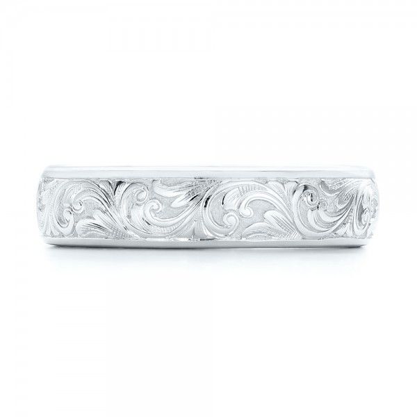 14k White Gold Custom Hand Engraved Wedding Band - Top View - 103011