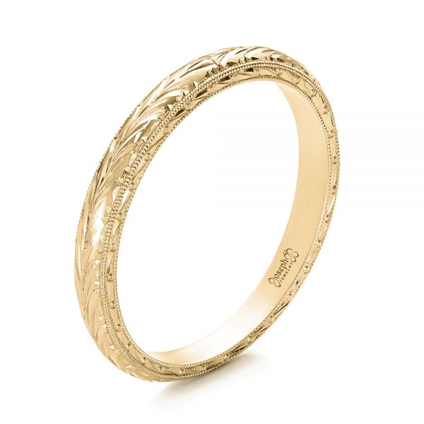 18k Yellow Gold 18k Yellow Gold Custom Hand Engraved Wedding Band - Three-Quarter View -  102041