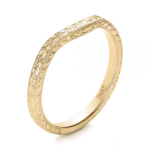 18k Yellow Gold 18k Yellow Gold Custom Hand Engraved Wedding Band - Three-Quarter View -  102047