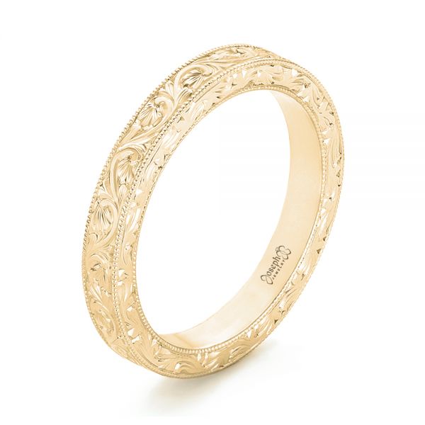 14k Yellow Gold 14k Yellow Gold Custom Hand Engraved Wedding Band - Three-Quarter View - 102850