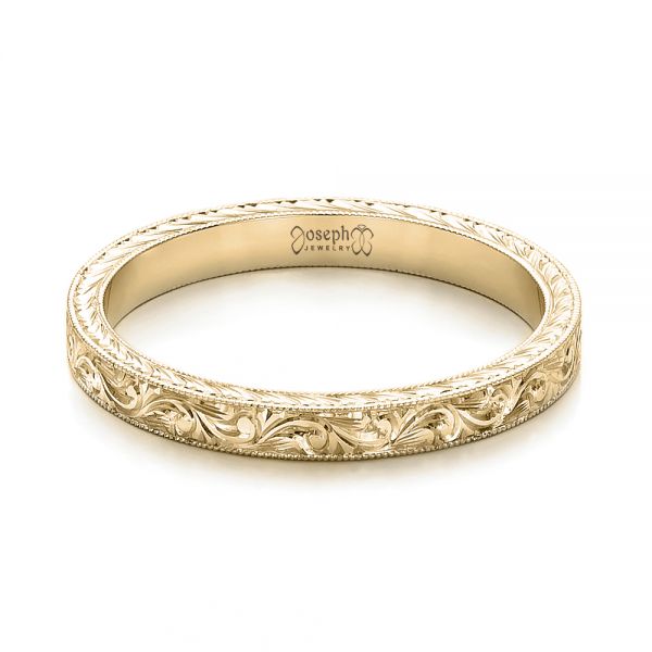 14k Yellow Gold 14k Yellow Gold Custom Hand Engraved Wedding Band - Flat View - 100814