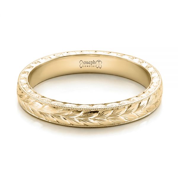 14k Yellow Gold 14k Yellow Gold Custom Hand Engraved Wedding Band - Flat View - 100880