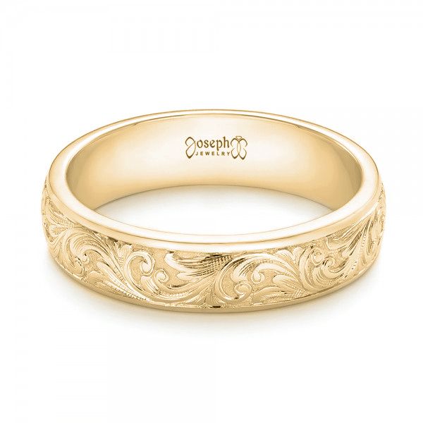 14k Yellow Gold 14k Yellow Gold Custom Hand Engraved Wedding Band - Flat View - 103011