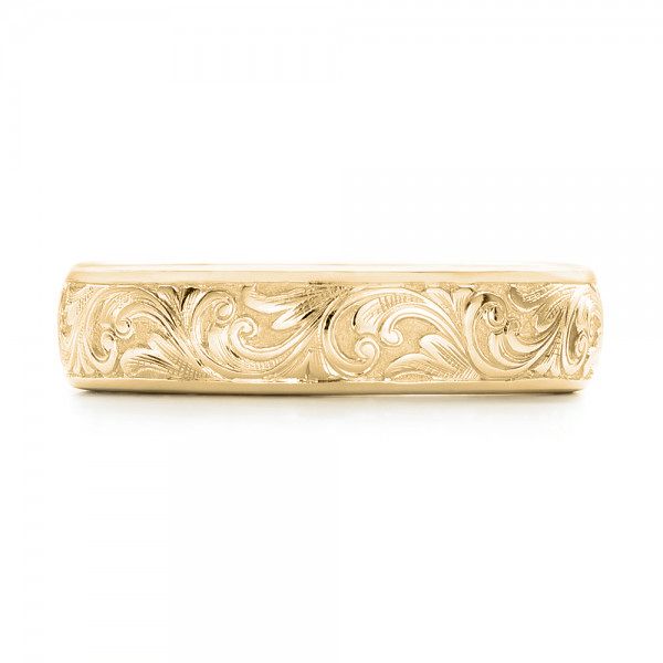 14k Yellow Gold 14k Yellow Gold Custom Hand Engraved Wedding Band - Top View - 103011