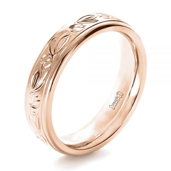 18k Rose Gold 18k Rose Gold Custom Hand Engraved Wedding Ring - Three-Quarter View -  1269