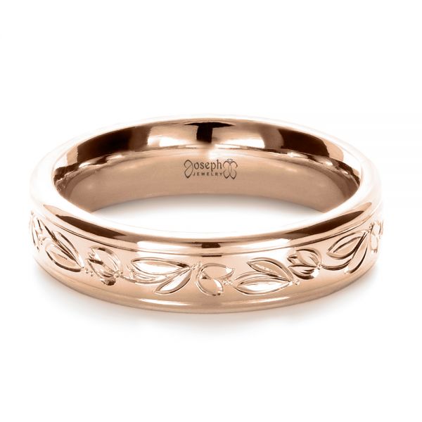 18k Rose Gold 18k Rose Gold Custom Hand Engraved Wedding Ring - Flat View -  1269