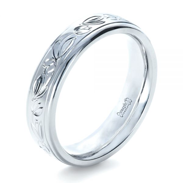  Platinum Custom Hand Engraved Wedding Ring - Three-Quarter View -  1269