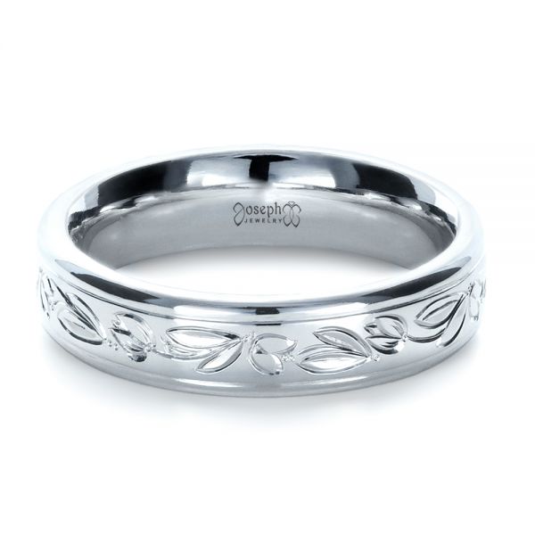 14k White Gold 14k White Gold Custom Hand Engraved Wedding Ring - Flat View -  1269