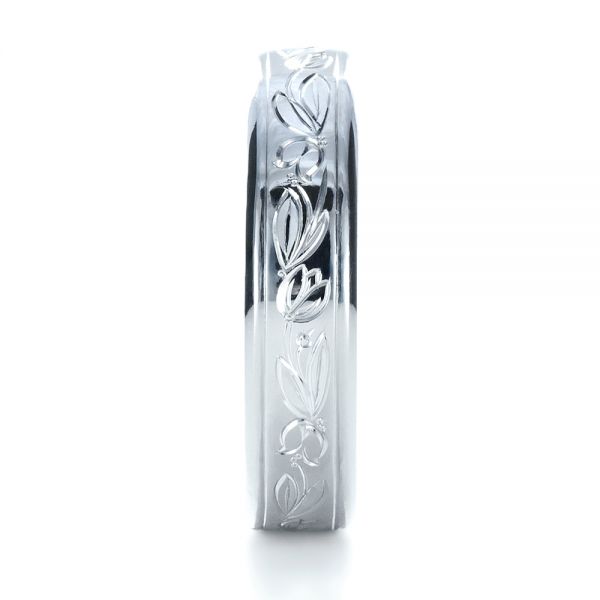  Platinum Custom Hand Engraved Wedding Ring - Side View -  1269
