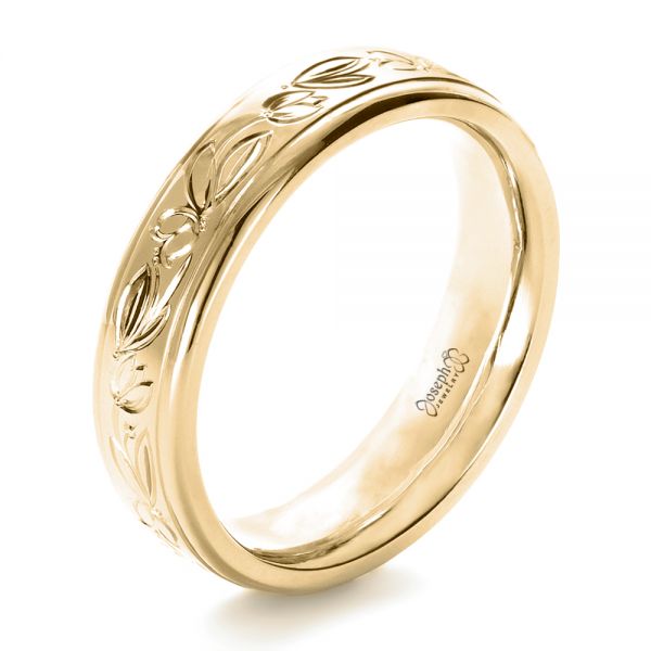18k Yellow Gold 18k Yellow Gold Custom Hand Engraved Wedding Ring - Three-Quarter View - 1269
