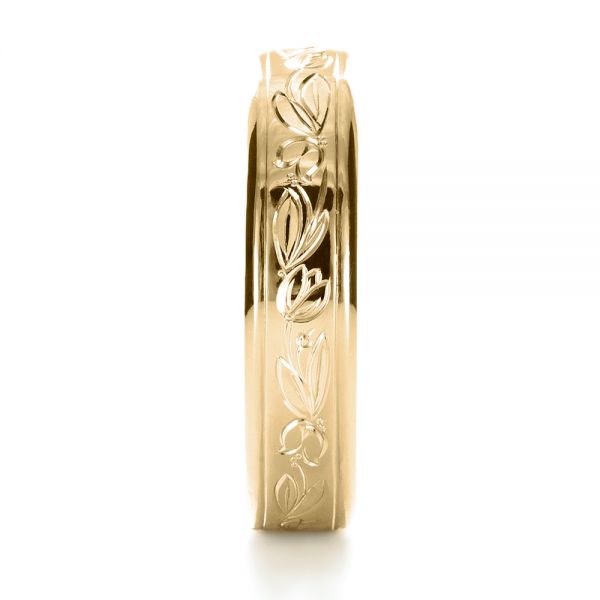 18k Yellow Gold 18k Yellow Gold Custom Hand Engraved Wedding Ring - Side View -  1269