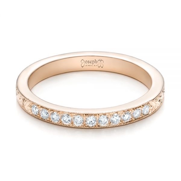 14k Rose Gold 14k Rose Gold Custom Hand Engraved Diamond Wedding Band - Flat View - 101423