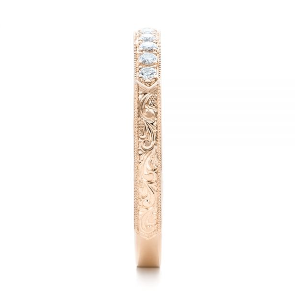 14k Rose Gold 14k Rose Gold Custom Hand Engraved Diamond Wedding Band - Side View - 101423