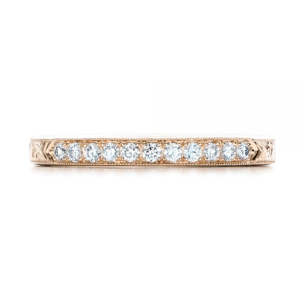 14k Rose Gold 14k Rose Gold Custom Hand Engraved Diamond Wedding Band - Top View -  101423