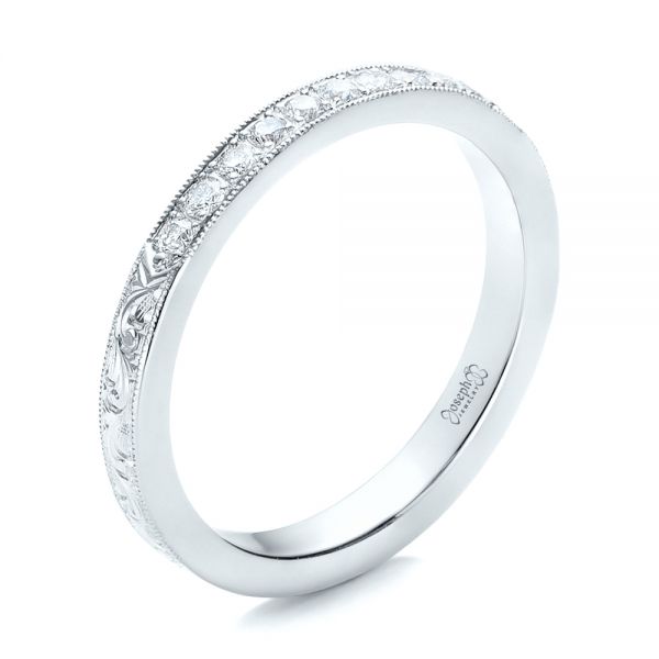  Platinum Platinum Custom Hand Engraved Diamond Wedding Band - Three-Quarter View -  101423