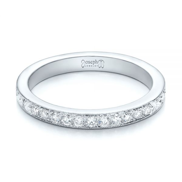  Platinum Platinum Custom Hand Engraved Diamond Wedding Band - Flat View -  101423