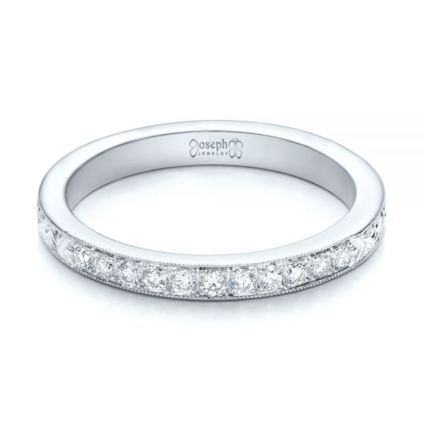 18k White Gold 18k White Gold Custom Hand Engraved Diamond Wedding Band - Flat View - 101423