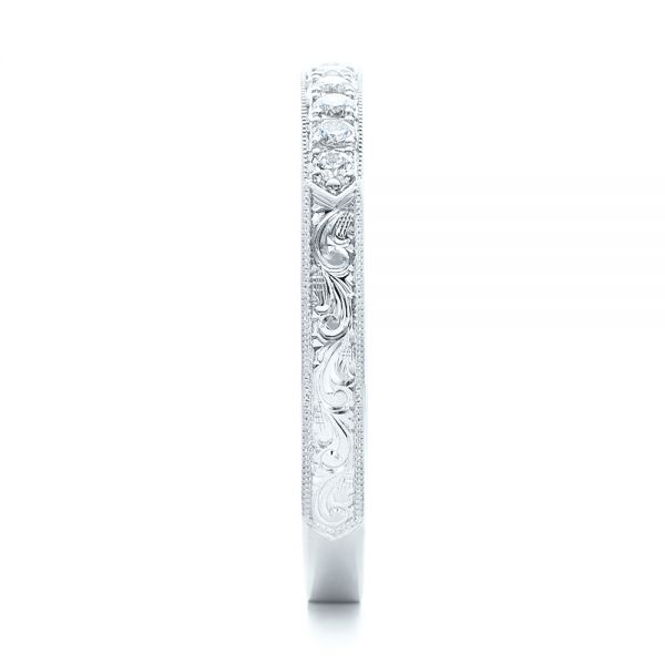 18k White Gold 18k White Gold Custom Hand Engraved Diamond Wedding Band - Side View - 101423