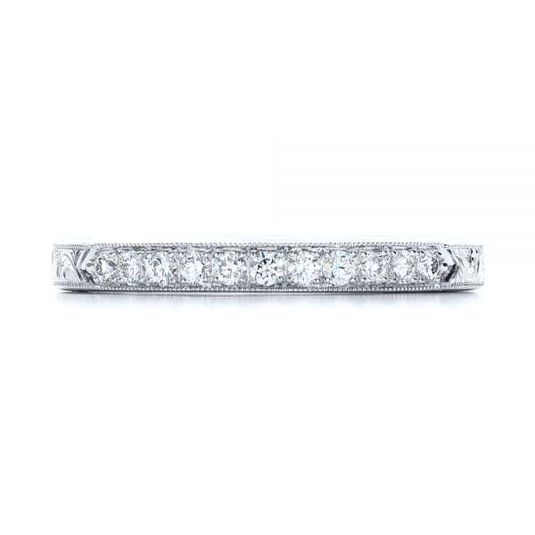 18k White Gold 18k White Gold Custom Hand Engraved Diamond Wedding Band - Top View -  101423