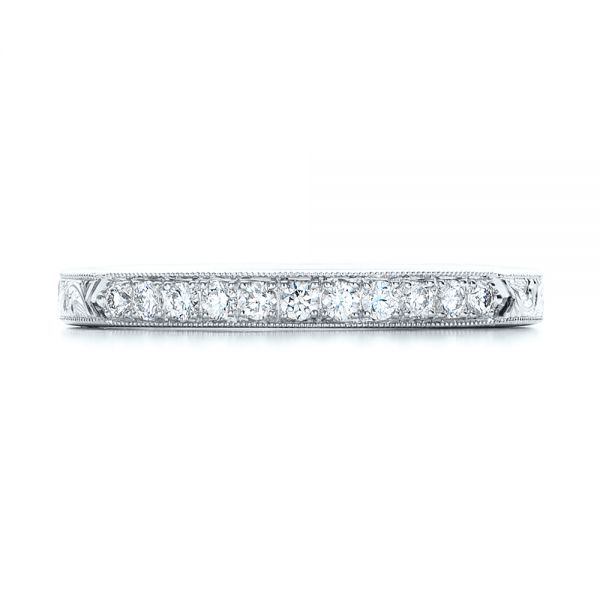 18k White Gold 18k White Gold Custom Hand Engraved Diamond Wedding Band - Top View - 101423