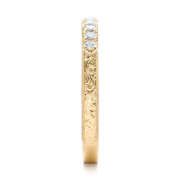 14k Yellow Gold Custom Hand Engraved Diamond Wedding Band - Side View - 101423