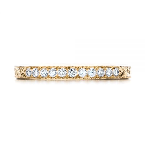 14k Yellow Gold Custom Hand Engraved Diamond Wedding Band - Top View -  101423