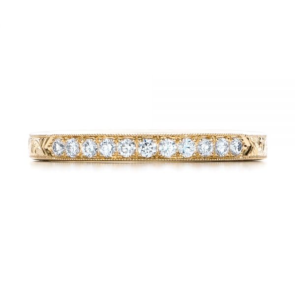 14k Yellow Gold Custom Hand Engraved Diamond Wedding Band - Top View - 101423