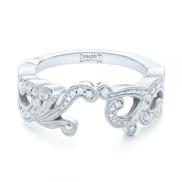 14k White Gold Custom Jacket Style Diamond Wedding Band - Flat View - 102921