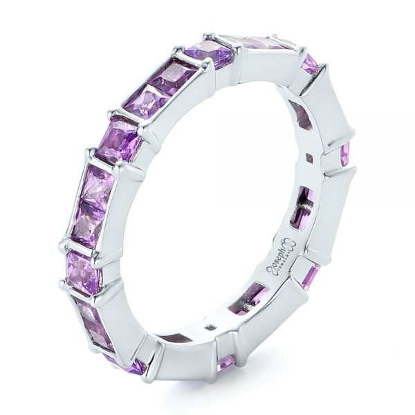 14k White Gold 14k White Gold Custom Lavender Sapphire Wedding Band - Three-Quarter View -  102326