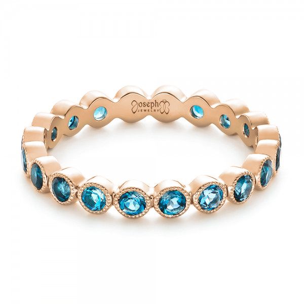 14k Rose Gold 14k Rose Gold Custom London Blue Topaz Eternity Anniversary Band - Flat View - 102338