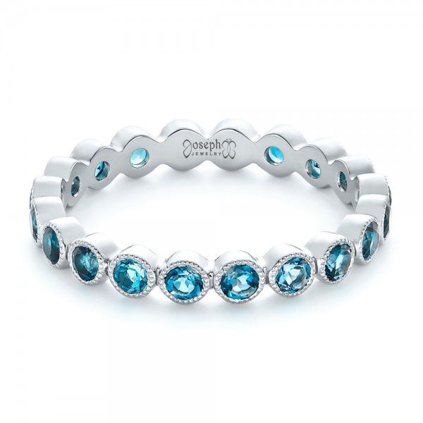 18k White Gold 18k White Gold Custom London Blue Topaz Eternity Anniversary Band - Flat View -  102338